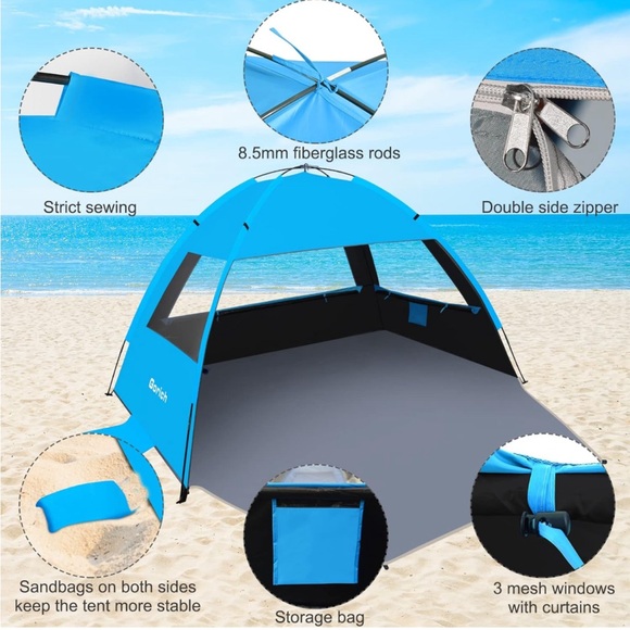 4 Person🧑‍🧑‍🧒‍🧒Beach🏖️Tent⛺️Sun☀️Shelter w UPF 50＋UV Protection Lightweight - Picture 6 of 9